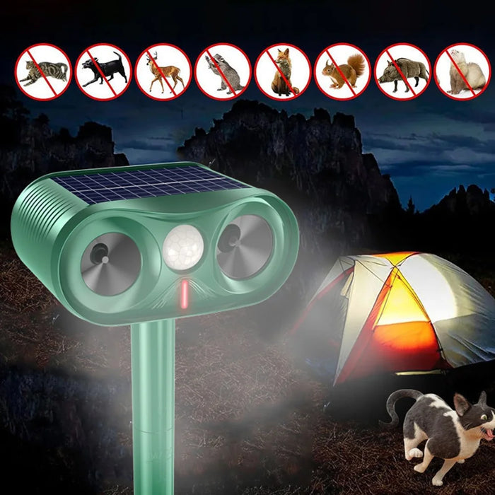RC-515 Solar Ultrasonic Animal Repeller IPX4 Waterproof 110 Degree Detection - Green - 4