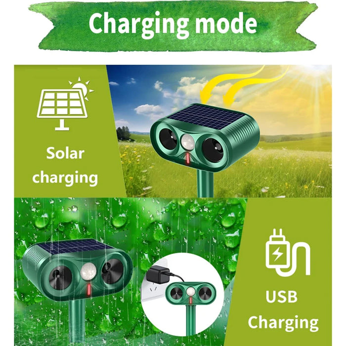 RC-515 Solar Ultrasonic Animal Repeller IPX4 Waterproof 110 Degree Detection - Green - 6