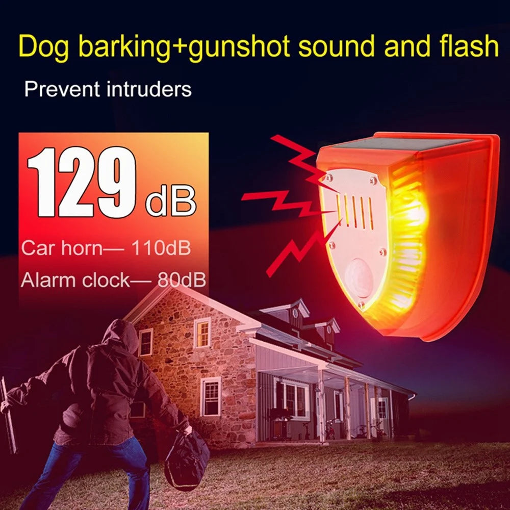 N911M Motion Sensor Solar Animal Sounds Alarm Light IP65 Waterproof Farm Garden Dog Barking Gunshot Sound Animal Repellent Security Lamp - 2