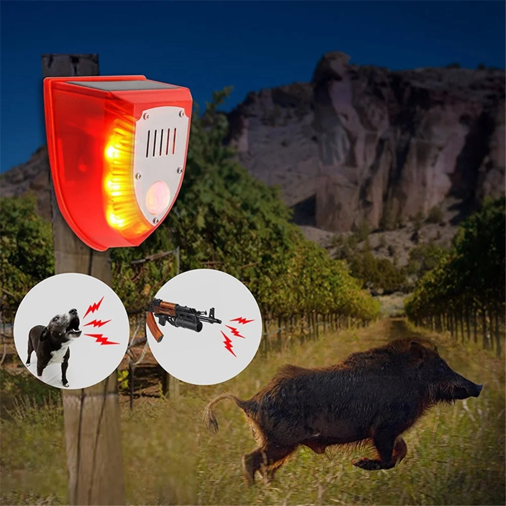 N911M Motion Sensor Solar Animal Sounds Alarm Light IP65 Waterproof Farm Garden Dog Barking Gunshot Sound Animal Repellent Security Lamp - 5