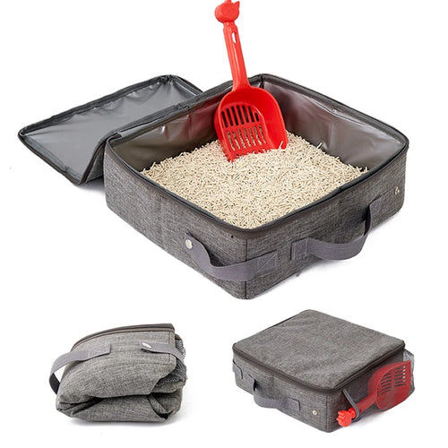 QS-100 Foldable Cat Litter Box with Lid, Large Top Opening Waterproof Pet Gift Cat Toilet House with Cat Litter Scoop for Outdoor Use - 1