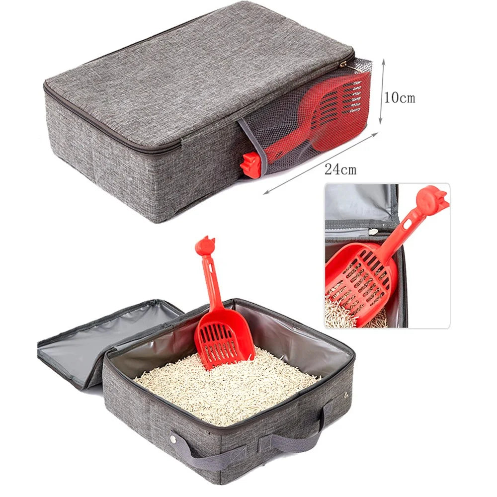 QS-100 Foldable Cat Litter Box with Lid, Large Top Opening Waterproof Pet Gift Cat Toilet House with Cat Litter Scoop for Outdoor Use - 3