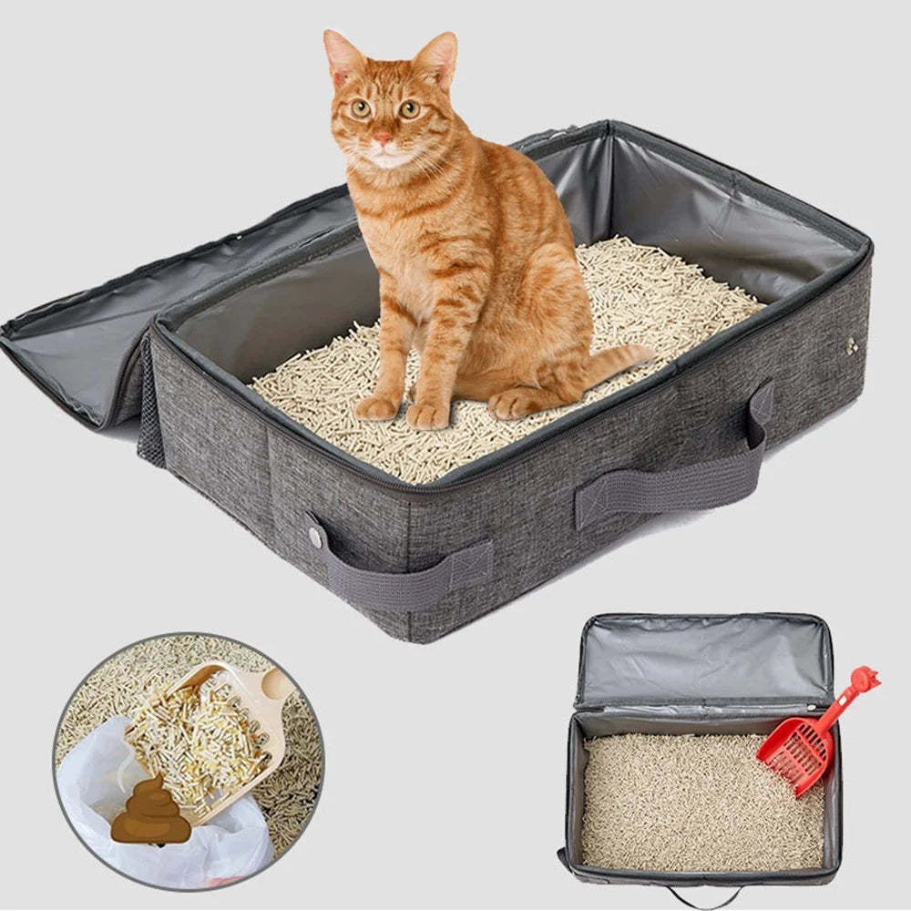 QS-100-L Large Cat Litter Box Outdoor Foldable Cat Litterbox Waterproof Pet Gift Toilet Cat Litter Pan with Cat Litter Scoop - 3