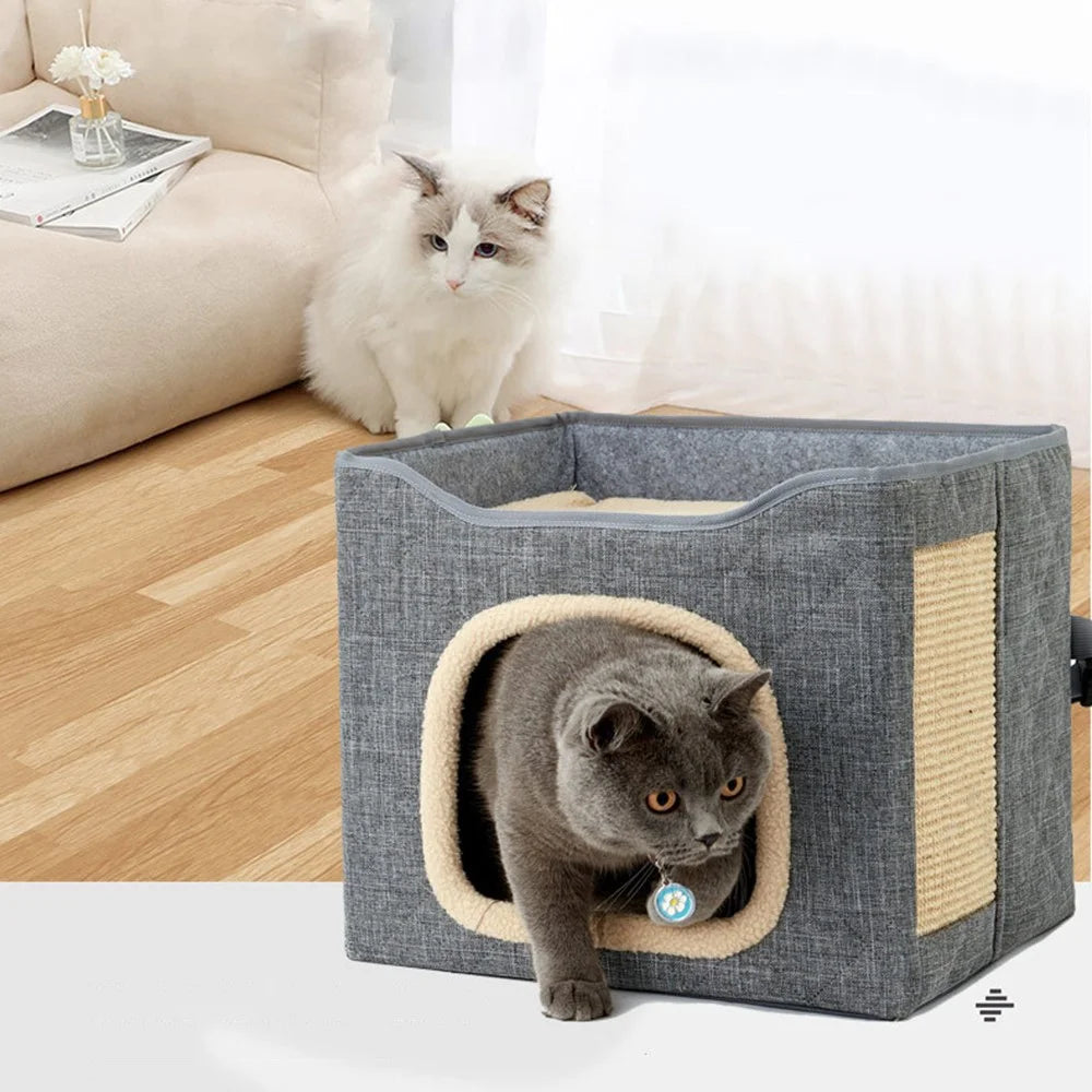 QS-101 Foldable Square Cat Sleeping House Scratcher Design Double Layer Semi-enclosed Kennel Pet Gift Home - Dark Grey - 2