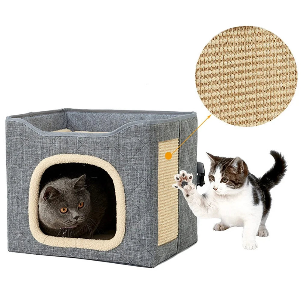 QS-101 Foldable Square Cat Sleeping House Scratcher Design Double Layer Semi-enclosed Kennel Pet Gift Home - Dark Grey - 3