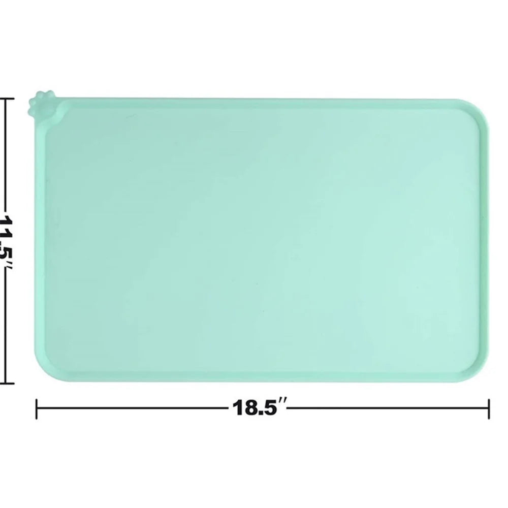 Anti-slip Silicone Pet Food Mat Dog Cat Feeding Bowl Waterproof Placemat, 18.5" x 11.8" - Green - 3