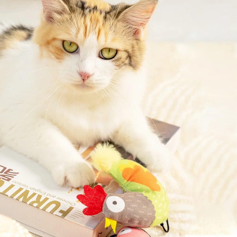 Cute Cartoon Plush Cat Toy Boredom Relief Pet Cat Chewing Toy with Catnip - Rooster - 2