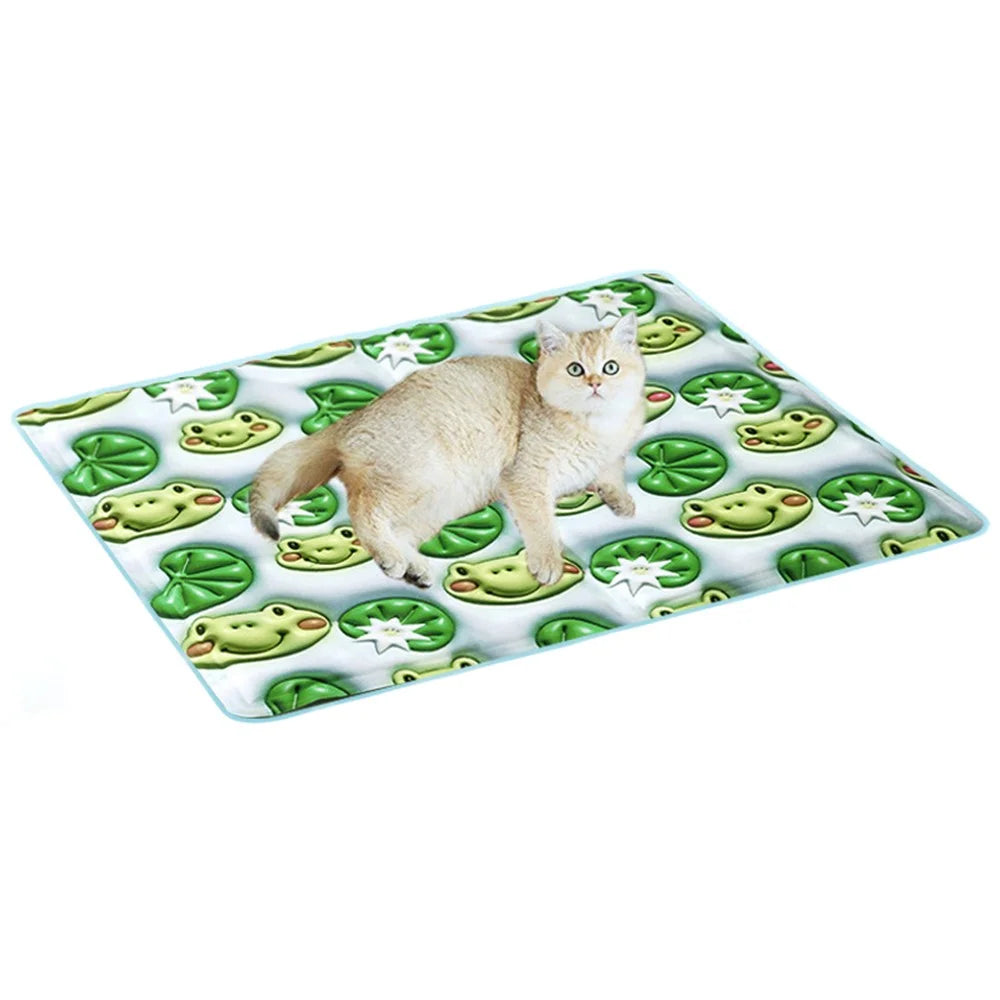 S Size Cartoon PVC Coated Cloth+Gel Pet Nest Cushion Dog Cat Summer Cooling Mat Ice Pad - Frog - 2