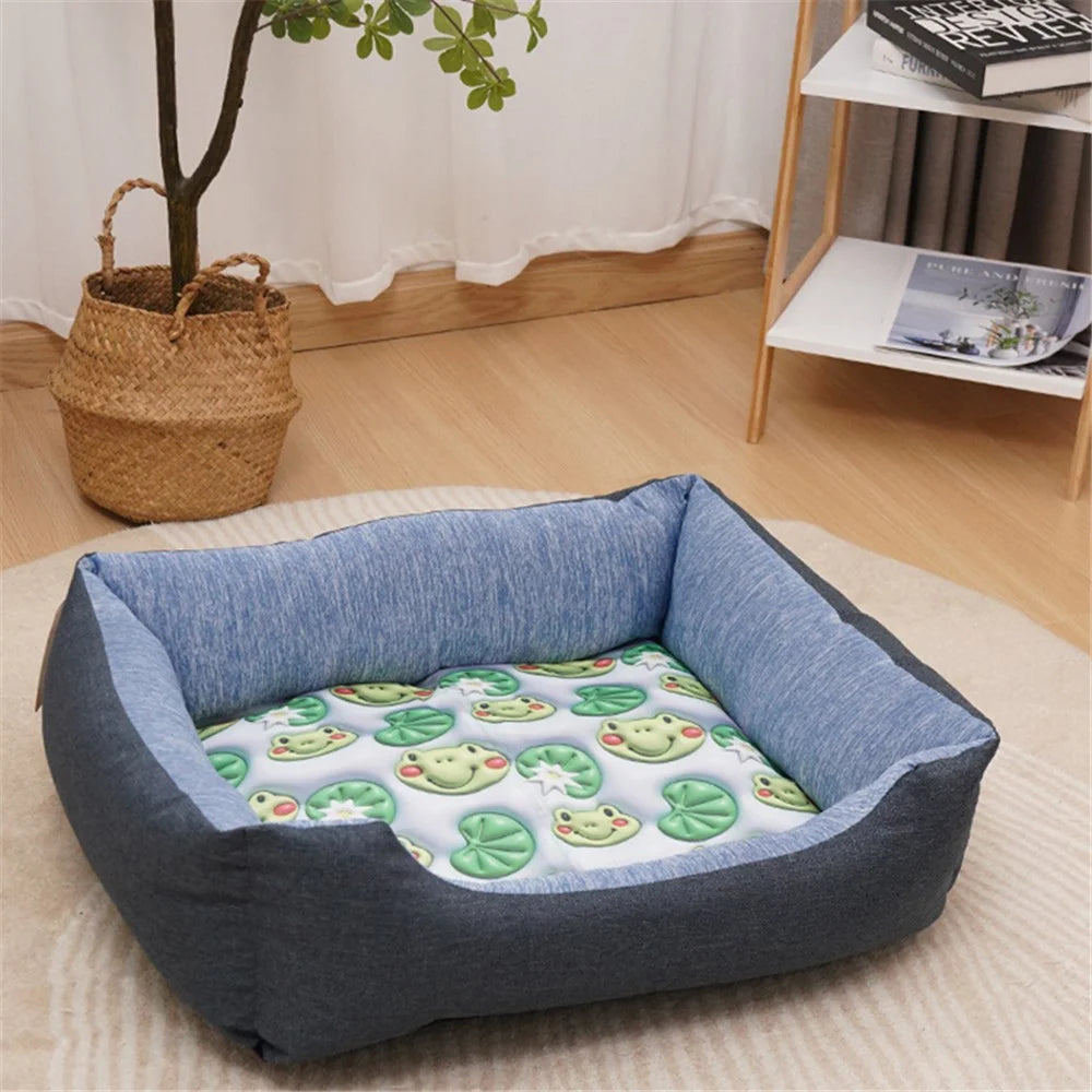 M Size Cartoon PVC Coated Cloth+Gel Floor Pad Pet Nest Cushion Dog Cat Summer Cooling Mat - Frog - 3
