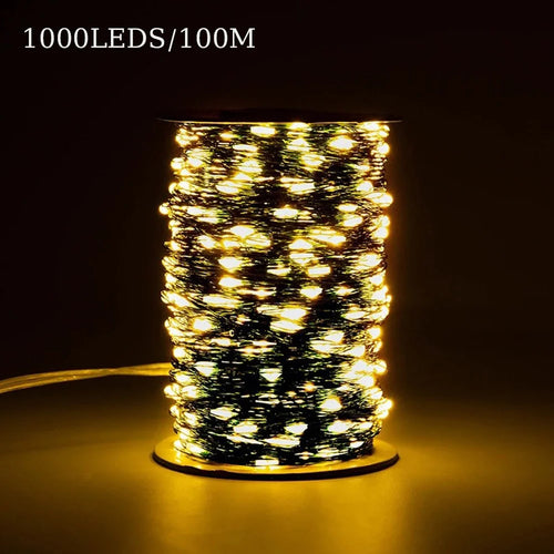 100m 1000 Leds 8 Modes IP44 Waterproof Copper Wire String Light Outdoor Decoration - Warm White - 1