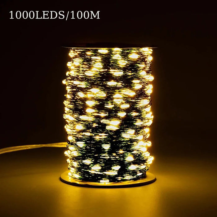 100m 1000 Leds 8 Modes IP44 Waterproof Copper Wire String Light Outdoor Decoration - Warm White - 1