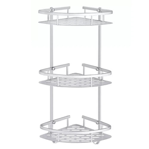 3-Layer Space Aluminum Bathroom Organizer Wash Basin Corner Triangle Storage Rack, Punch Type - 1
