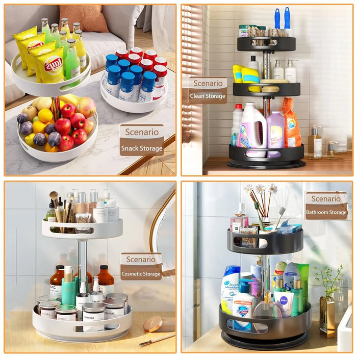 2 Tiers Rotating Kitchen Seasoning Storage Rack Carbon Steel Countertop Cupboard Organizer - White - 6
