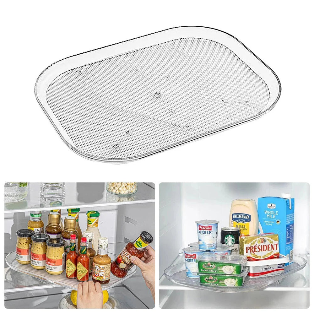 Kitchen Rotating Storage Rack Clear PET Turntable Refrigerator Organizer Space Saver - 1