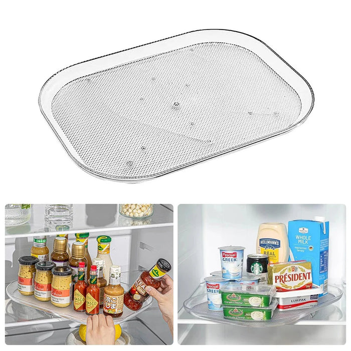 Kitchen Rotating Storage Rack Clear PET Turntable Refrigerator Organizer Space Saver - 1