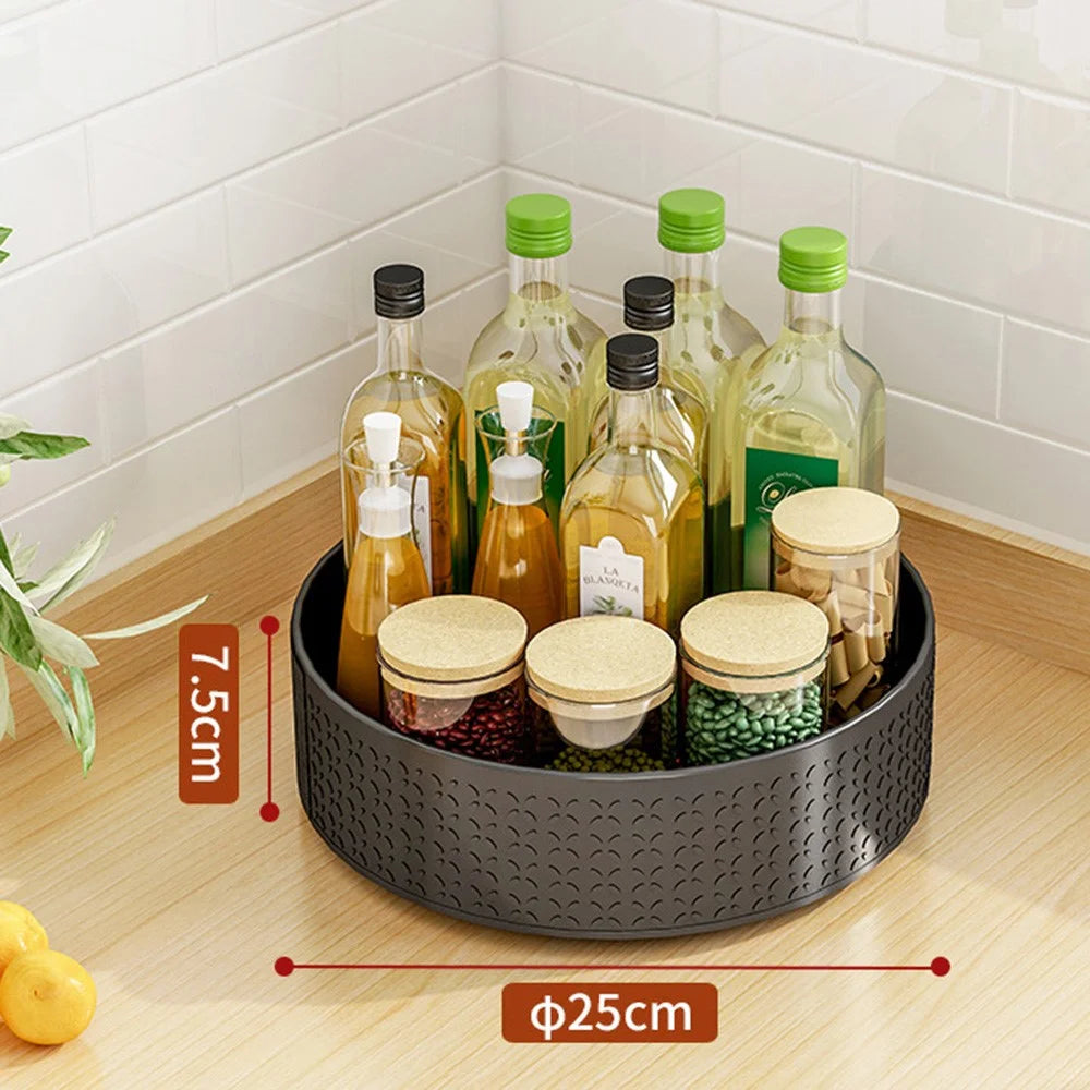 Single Tier Rotating Spice Rack Kitchen Countertop Organizer 360 Degree Turntable Storage Tray - Black - 2