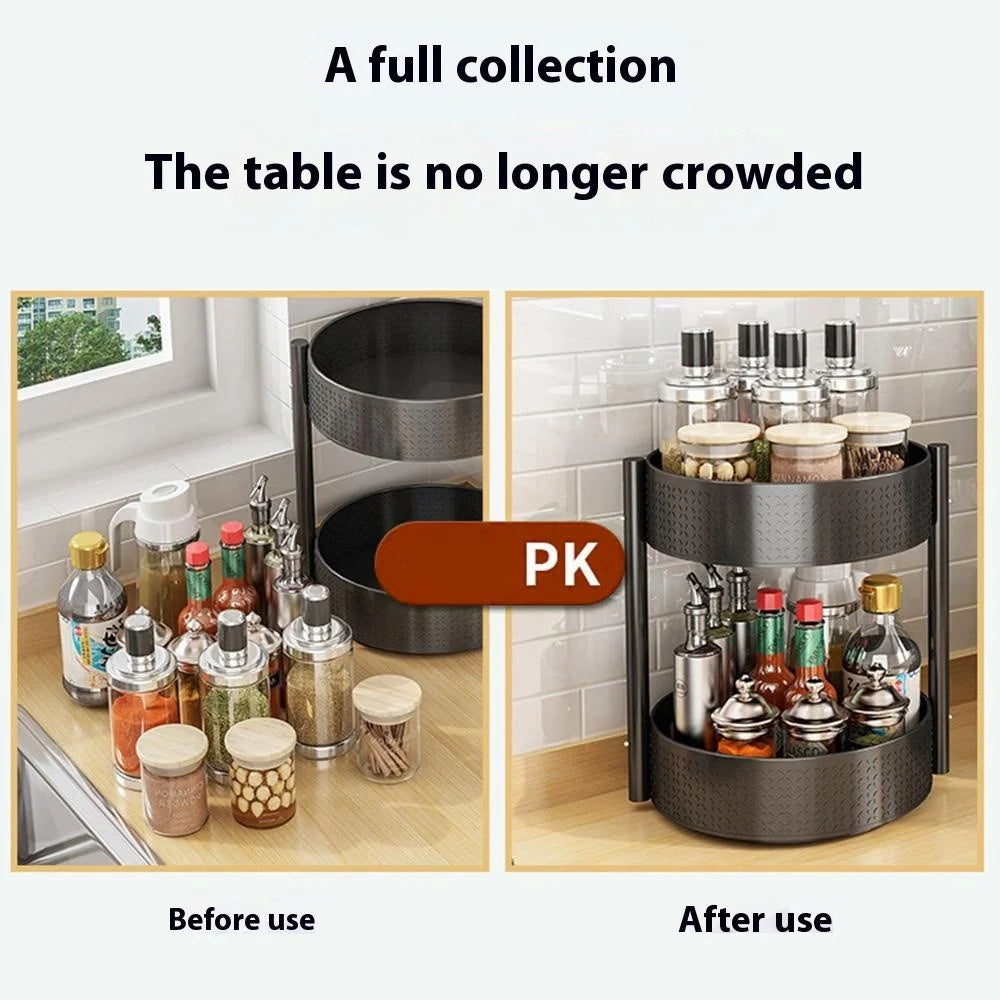 Single Tier Rotating Spice Rack Kitchen Countertop Organizer 360 Degree Turntable Storage Tray - Black - 3