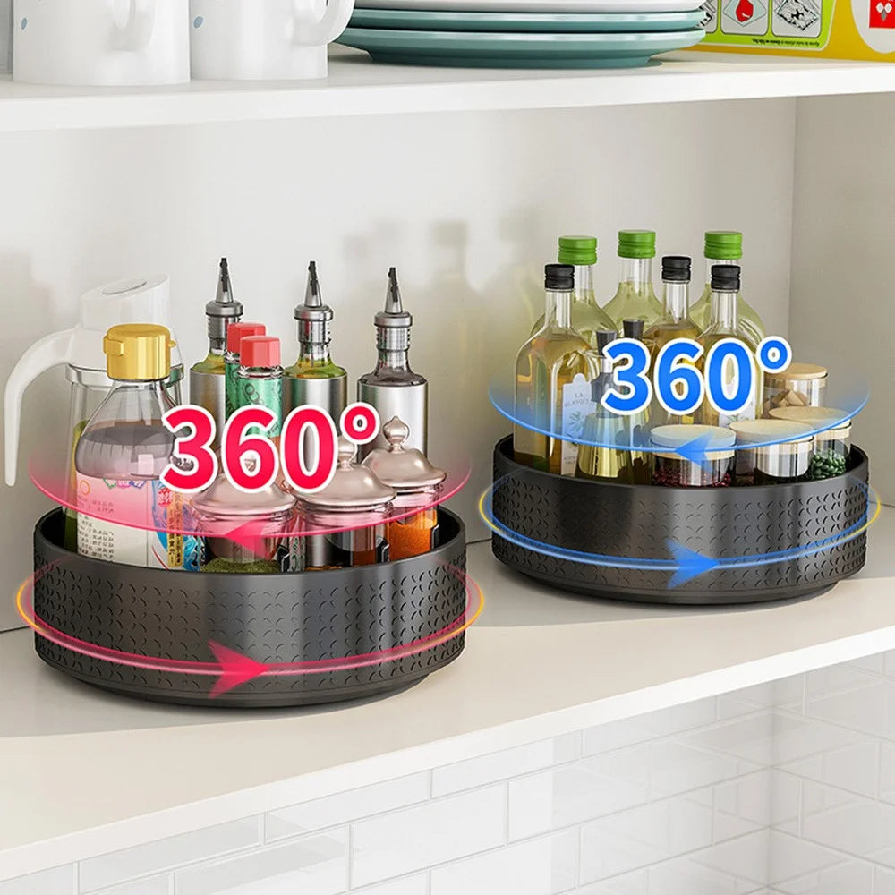 Single Tier Rotating Spice Rack Kitchen Countertop Organizer 360 Degree Turntable Storage Tray - Black - 4