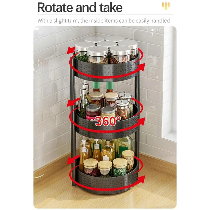 2 Tier Rotating Spice Rack Kitchen Countertop Organizer 360 Degree Rotating Storage Shelf for Condiments - Black - 6