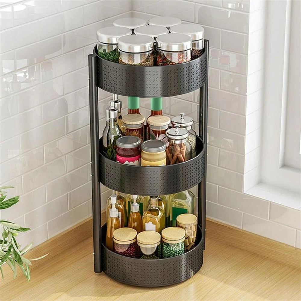 3 Tier Rotating Spice Rack Kitchen Countertop Organizer 360 Degree Turntable Storage Shelf - 1