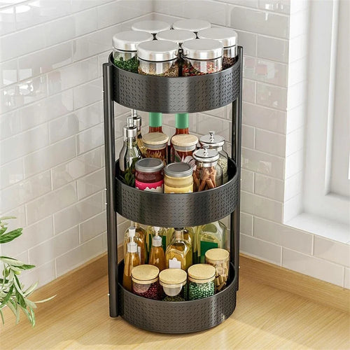 3 Tier Rotating Spice Rack Kitchen Countertop Organizer 360 Degree Turntable Storage Shelf - 1