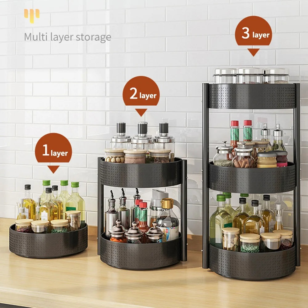 3 Tier Rotating Spice Rack Kitchen Countertop Organizer 360 Degree Turntable Storage Shelf - 5