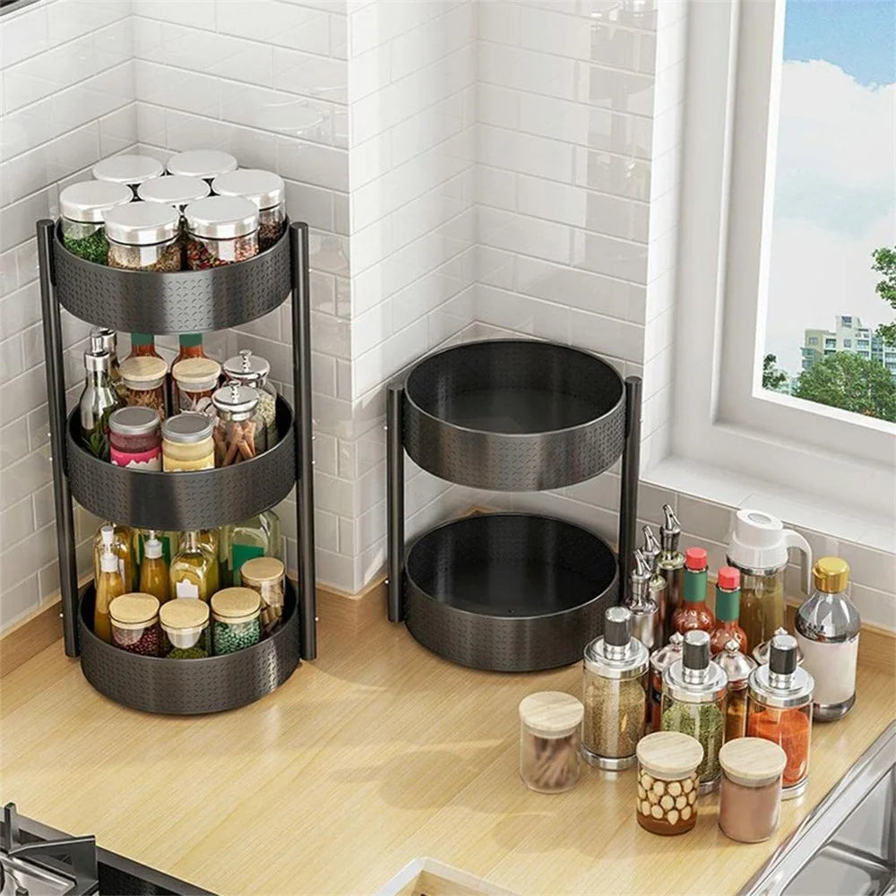 3 Tier Rotating Spice Rack Kitchen Countertop Organizer 360 Degree Turntable Storage Shelf - 6