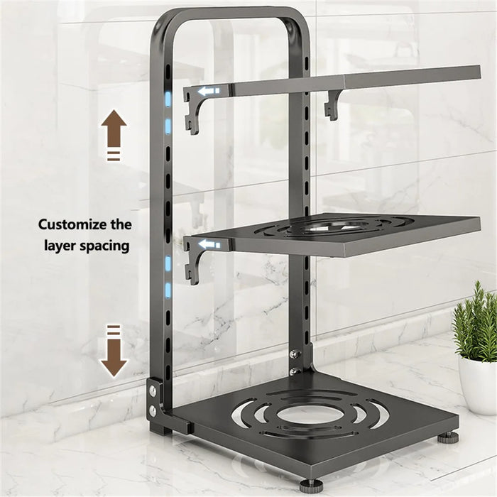 2 Tier Kitchen Storage Rack Carbon Steel Adjustable Pot Pan Storage Shelf Under Sink Cabinet Organizer - Black - 5