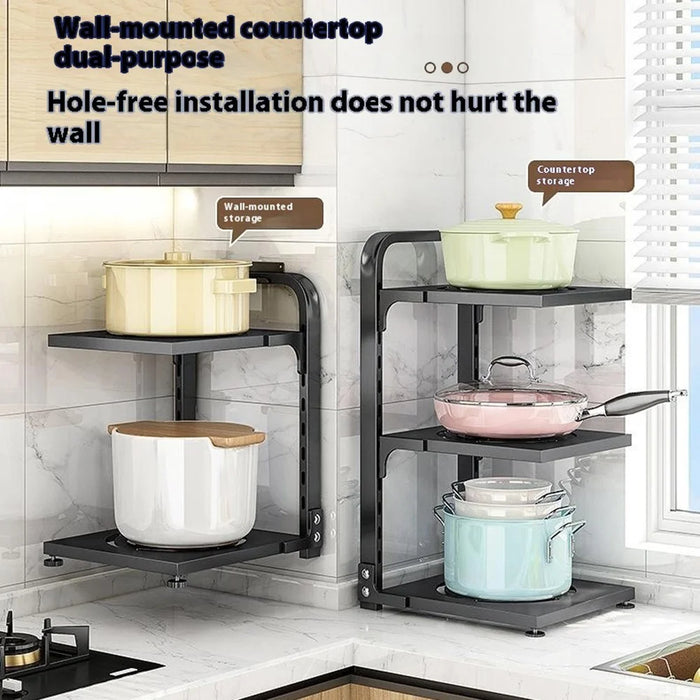 2 Tier Kitchen Storage Rack Carbon Steel Adjustable Pot Pan Storage Shelf Under Sink Cabinet Organizer - Black - 6