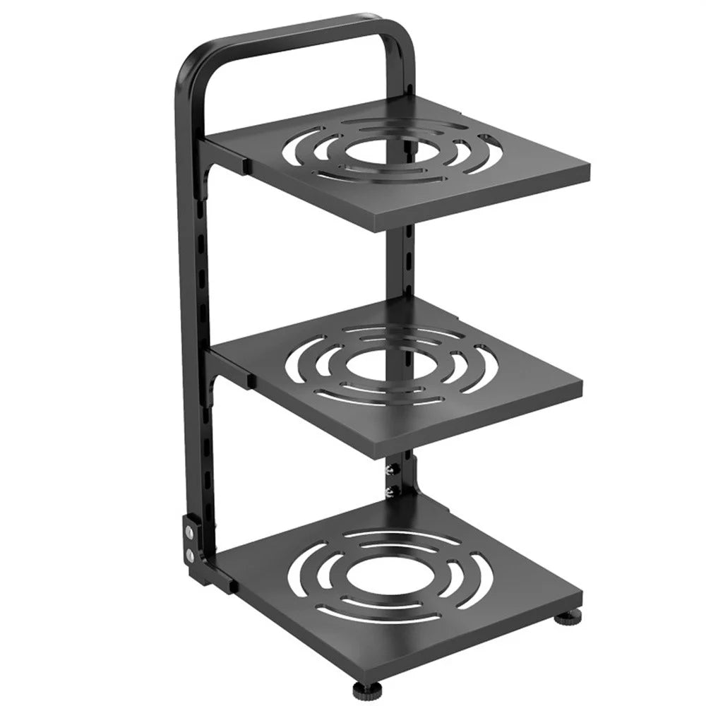 3 Tier Kitchen Storage Rack Carbon Steel Adjustable Pot Pan Storage Shelf Under Sink Cabinet Organizer - Black - 1