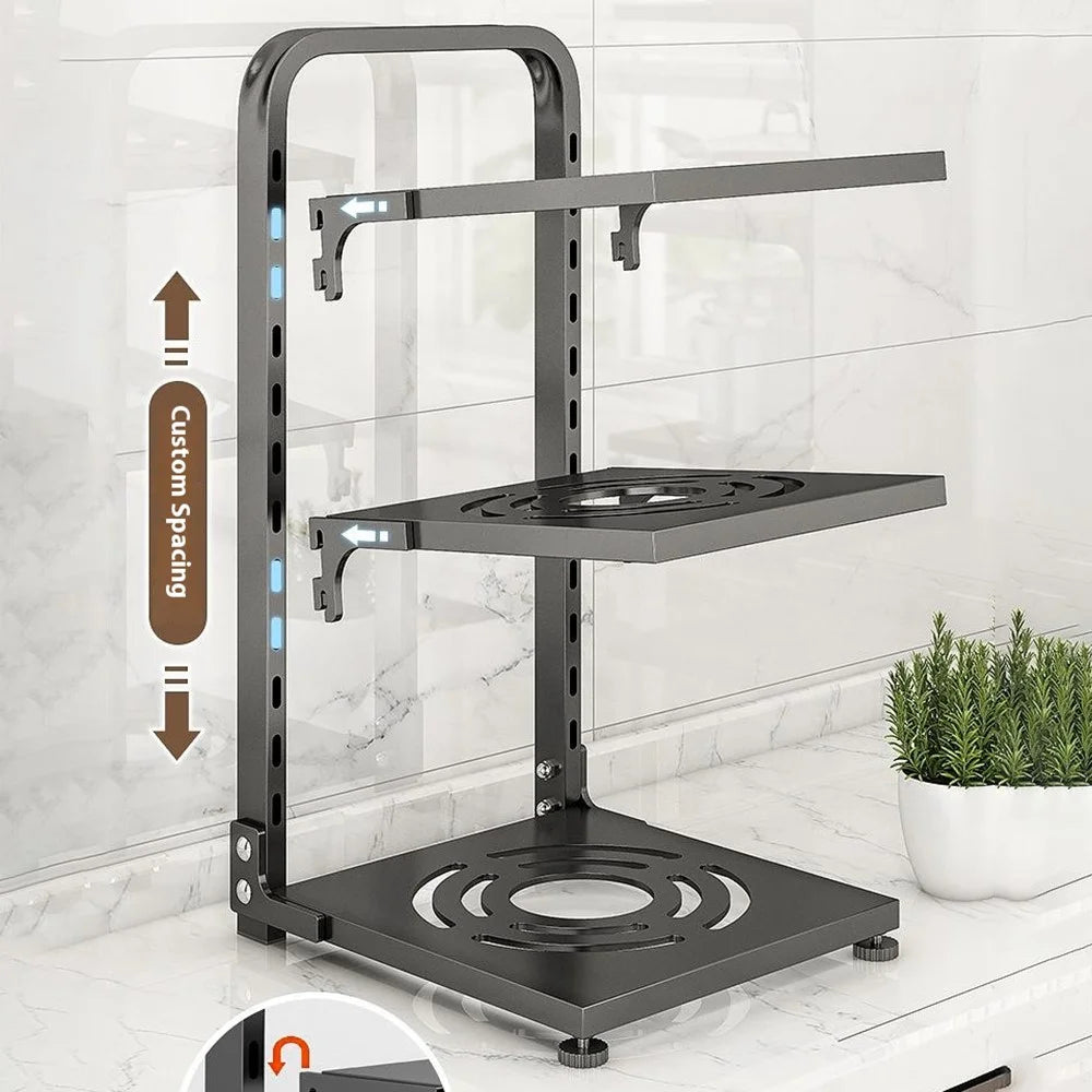 3 Tier Kitchen Storage Rack Carbon Steel Adjustable Pot Pan Storage Shelf Under Sink Cabinet Organizer - Black - 3