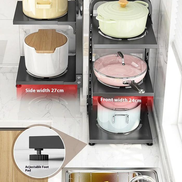 4 Tier Kitchen Storage Rack Carbon Steel Adjustable Pot Pan Storage Shelf Under Sink Cabinet Organizer - Black - 2