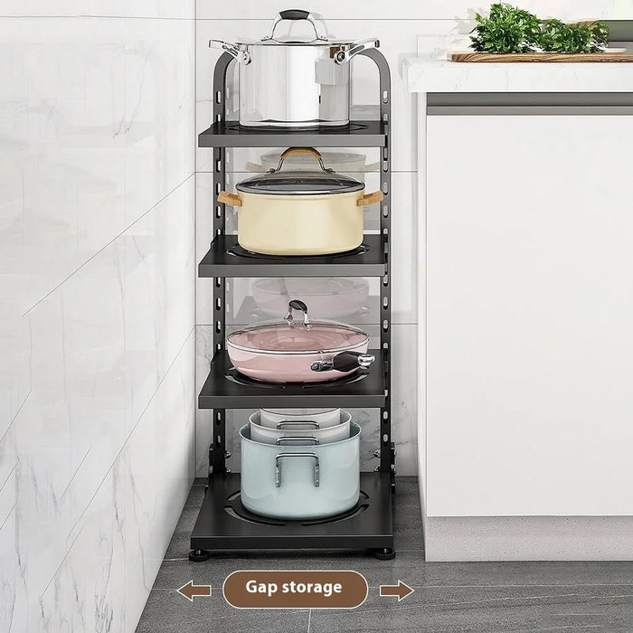 4 Tier Kitchen Storage Rack Carbon Steel Adjustable Pot Pan Storage Shelf Under Sink Cabinet Organizer - Black - 3