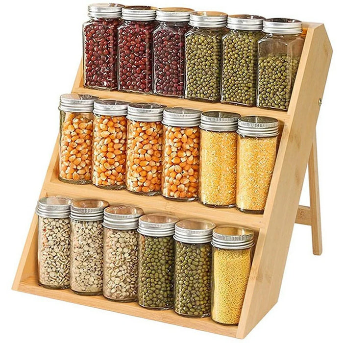 Kitchen Counter Organizer 3-Tier Bamboo Wood Spice Rack Storage Shelf for Condiments - 1