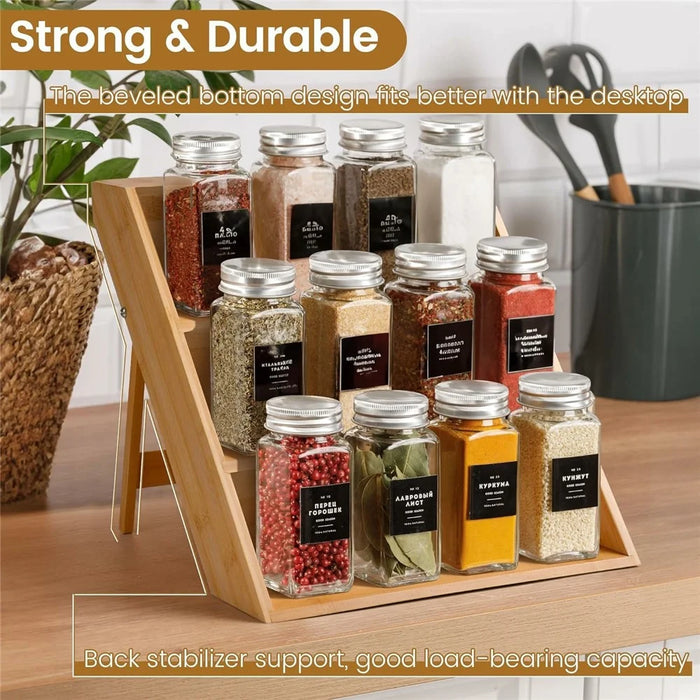 Kitchen Counter Organizer 3-Tier Bamboo Wood Spice Rack Storage Shelf for Condiments - 2