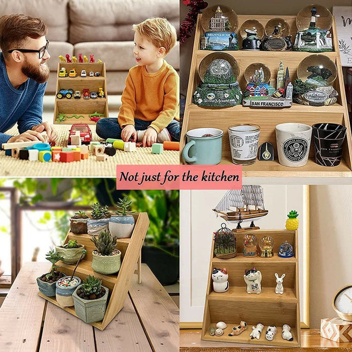 Kitchen Counter Organizer 3-Tier Bamboo Wood Spice Rack Storage Shelf for Condiments - 3