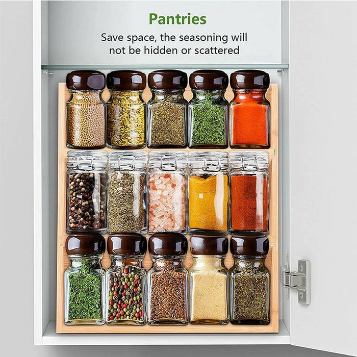 Kitchen Counter Organizer 3-Tier Bamboo Wood Spice Rack Storage Shelf for Condiments - 4