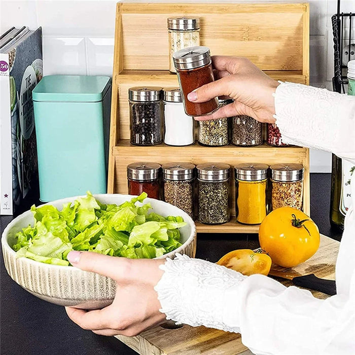 Kitchen Counter Organizer 3-Tier Bamboo Wood Spice Rack Storage Shelf for Condiments - 7