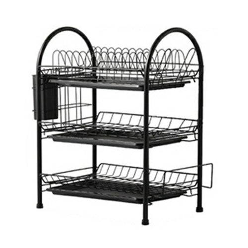 3 Tiers Kitchen Dish Rack Multifunctional Drainer for Bowls Plates Cups Organizer Shelf - Black+Cutting Board Holder - 1