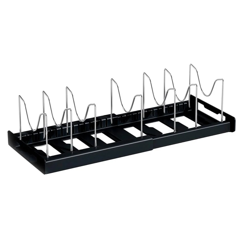 Extendable Pot Lid Organizer Kitchen Countertop Cabinet Storage Rack Stainless Steel + HIPS Cookware Holder - Black - 1