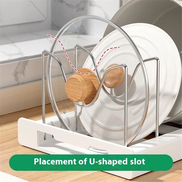 Extendable Pot Lid Organizer Kitchen Countertop Cabinet Storage Rack Stainless Steel + HIPS Cookware Holder - Black - 2