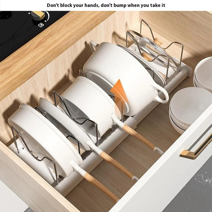 Extendable Pot Lid Organizer Kitchen Countertop Cabinet Storage Rack Stainless Steel + HIPS Cookware Holder - Black - 5