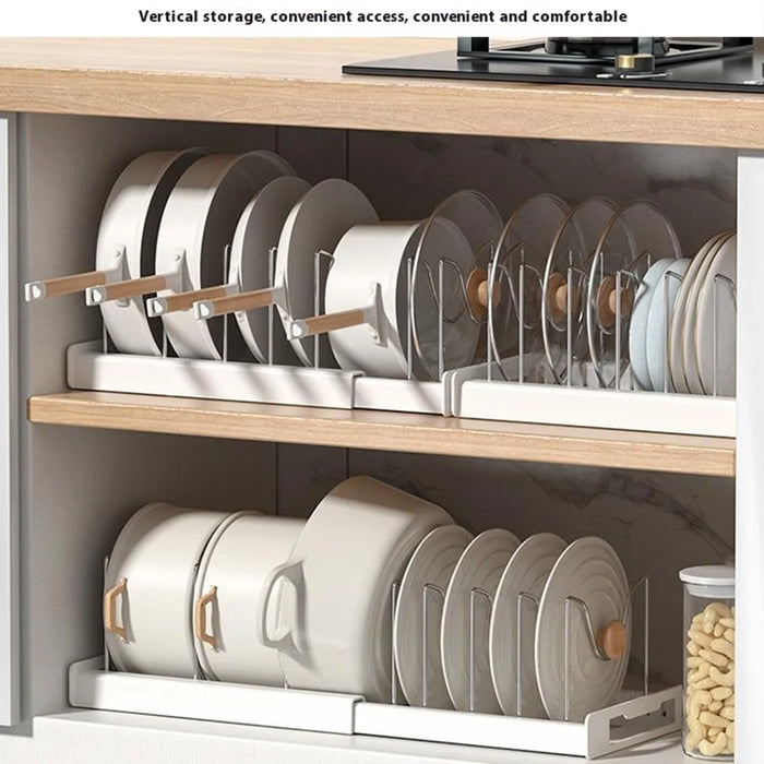 Extendable Pot Lid Organizer Kitchen Countertop Cabinet Storage Rack Stainless Steel + HIPS Cookware Holder - Black - 6