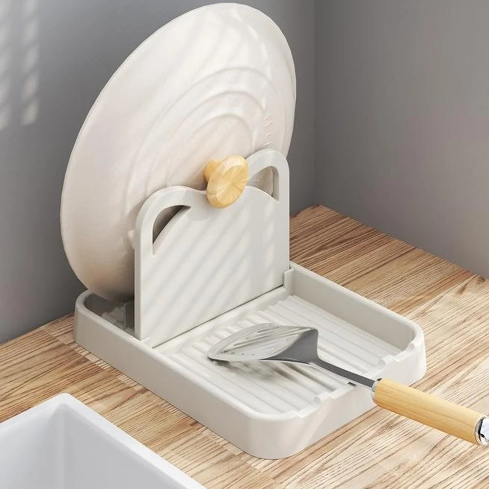 Kitchen Utensil Organizer Foldable Wall-Mounted Countertop Shelf Pot Lid Holder Storage Rack - White - 4