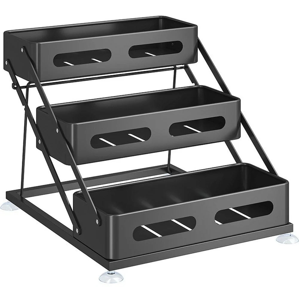 Kitchen Spice Rack Organizer Carbon Steel + Plastic Multi-Tier Foldable Countertop Storage Shelf - 1