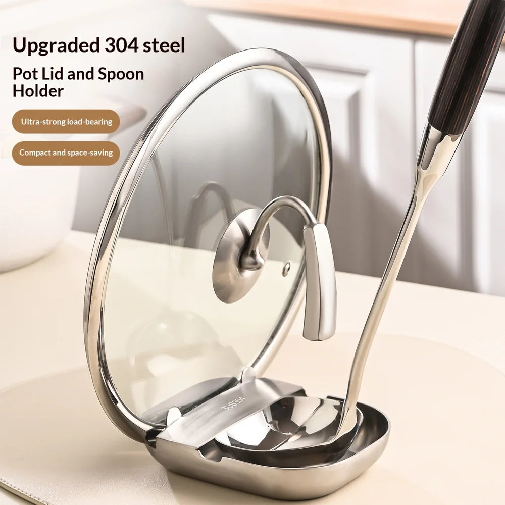 304 Stainless Steel Spoon Rest Pot Lid Holder Multi-function Kitchen Utensil Organizer - Silver - 2