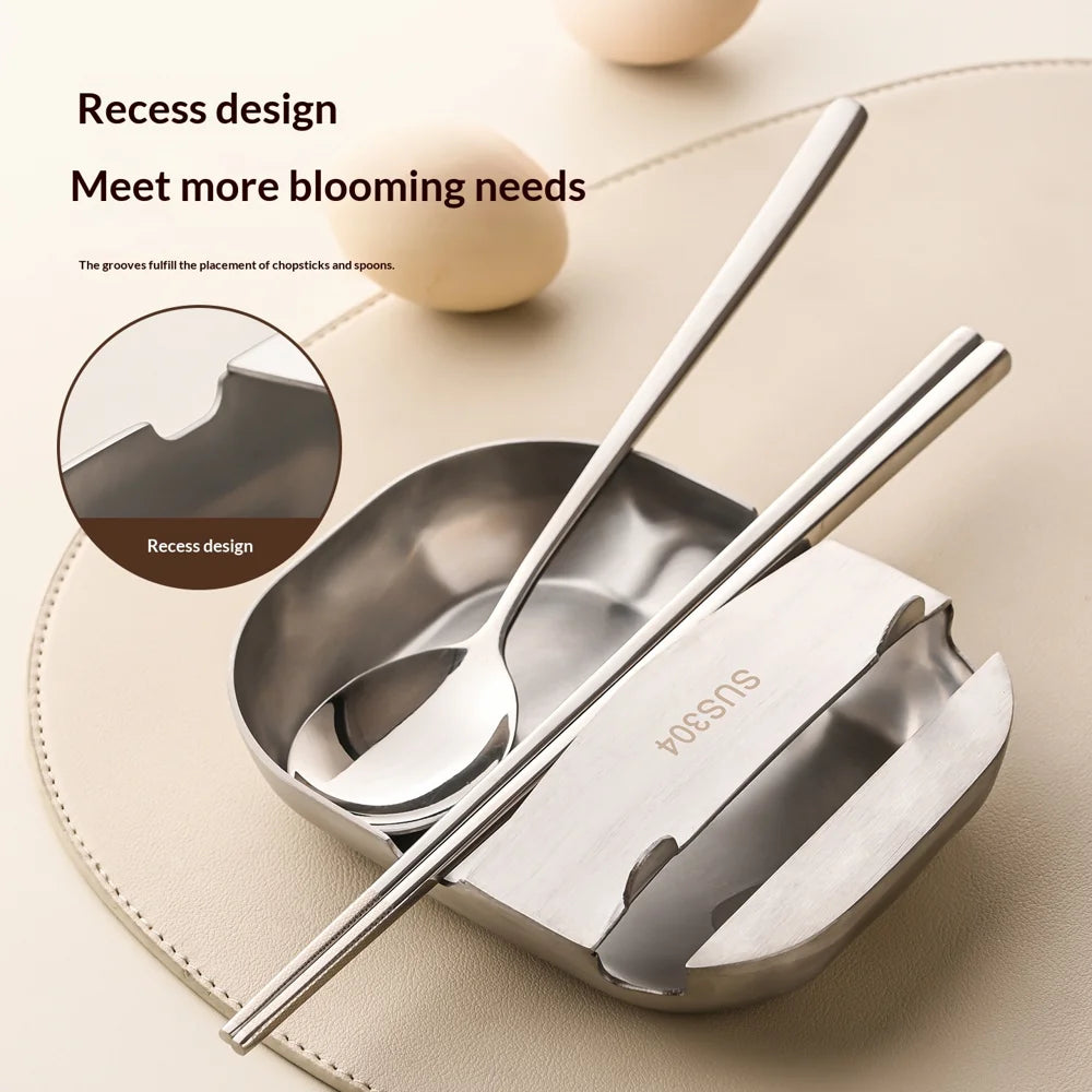 304 Stainless Steel Spoon Rest Pot Lid Holder Multi-function Kitchen Utensil Organizer - Silver - 3