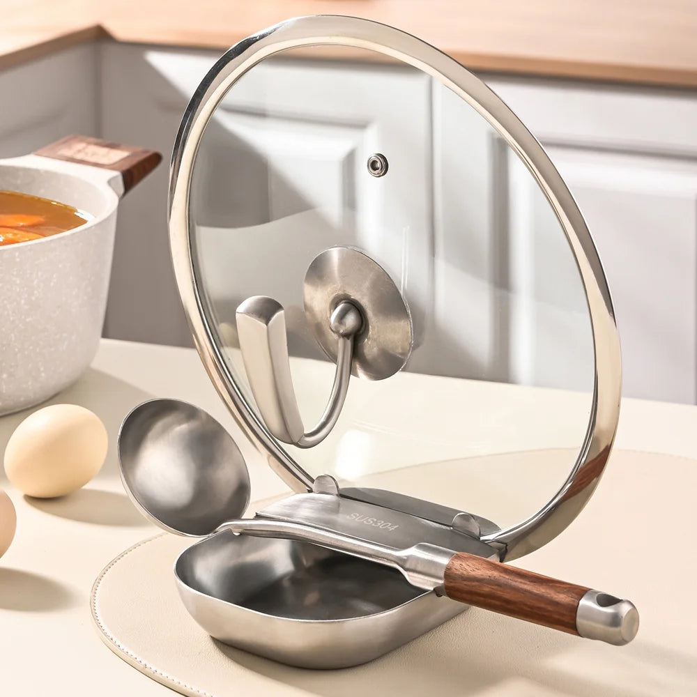 304 Stainless Steel Spoon Rest Pot Lid Holder Multi-function Kitchen Utensil Organizer - Silver - 4