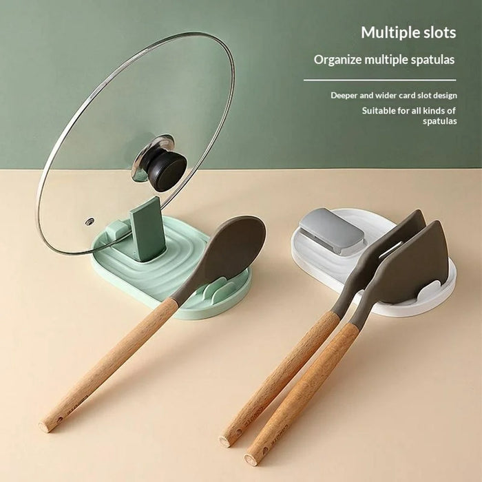Foldable Pot Lid Spatula Holder Multi-Purpose Kitchen Organizer Rack for Cooking Utensils - Green - 4