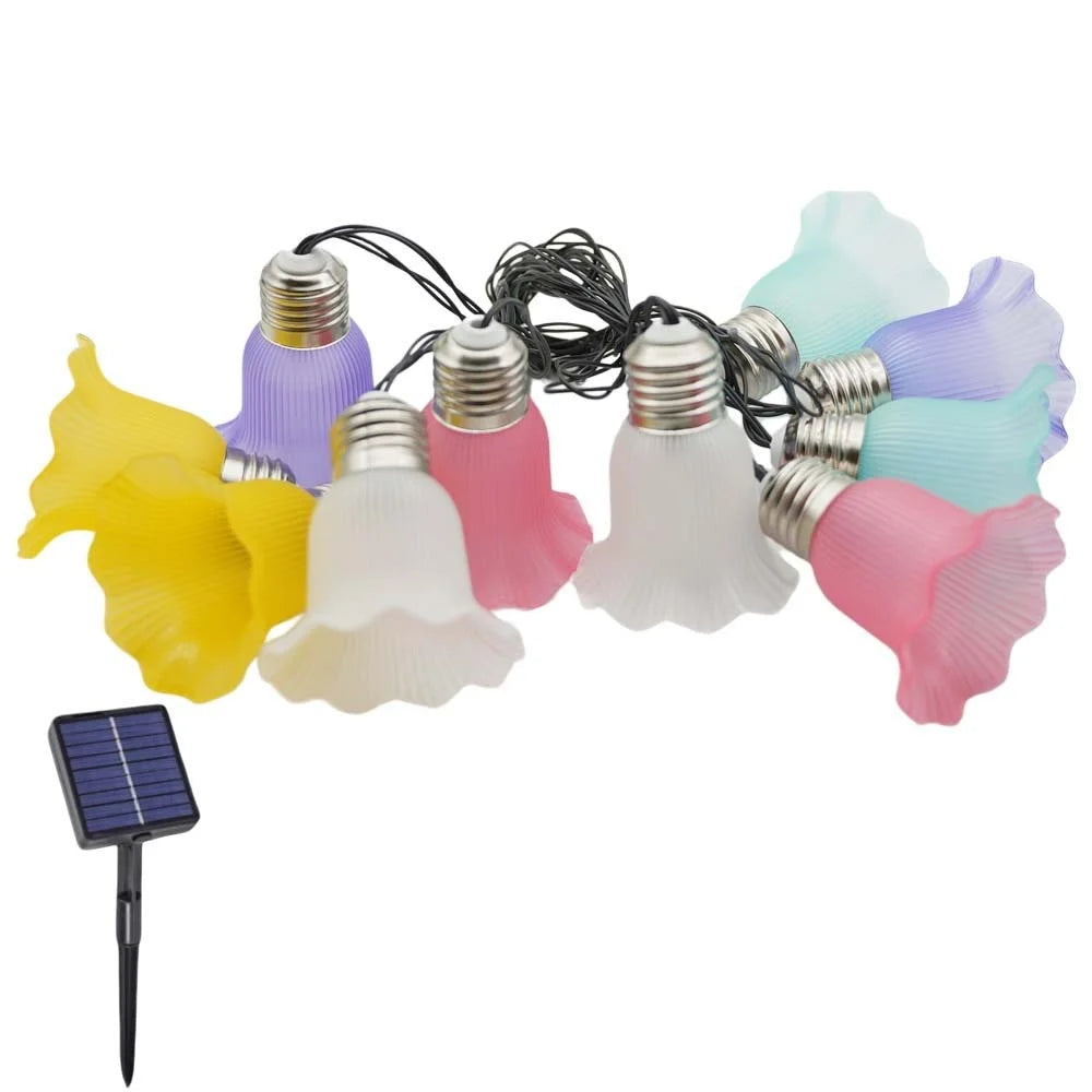 5m 10-LED Solar Trumpet Flower String Light IP44 Waterproof Decor for Garden Courtyard - Warm White - 1